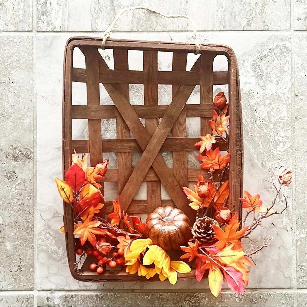 Tobacco Basket Wreath, Thanksgiving Fall Decor, NEW